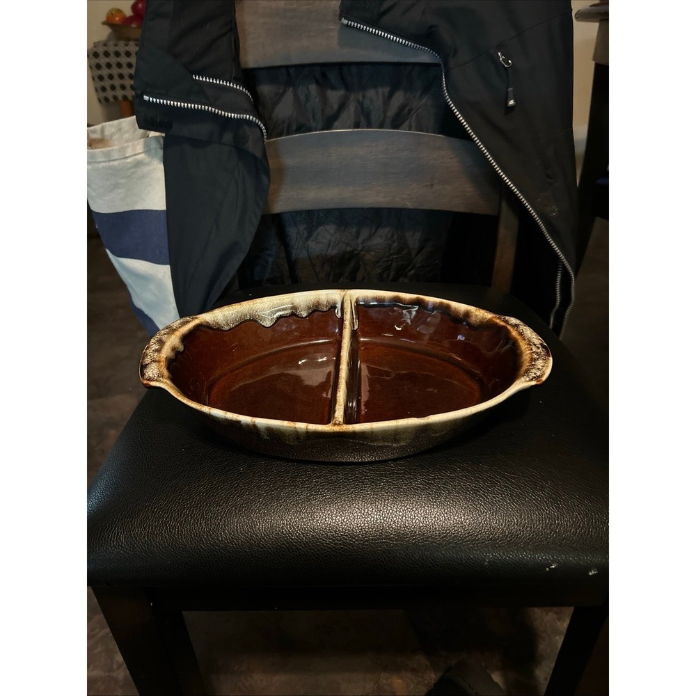 Pfaltzgraff #14 brown drip divided serving dish. Vintage. Glazed. Entertaining.